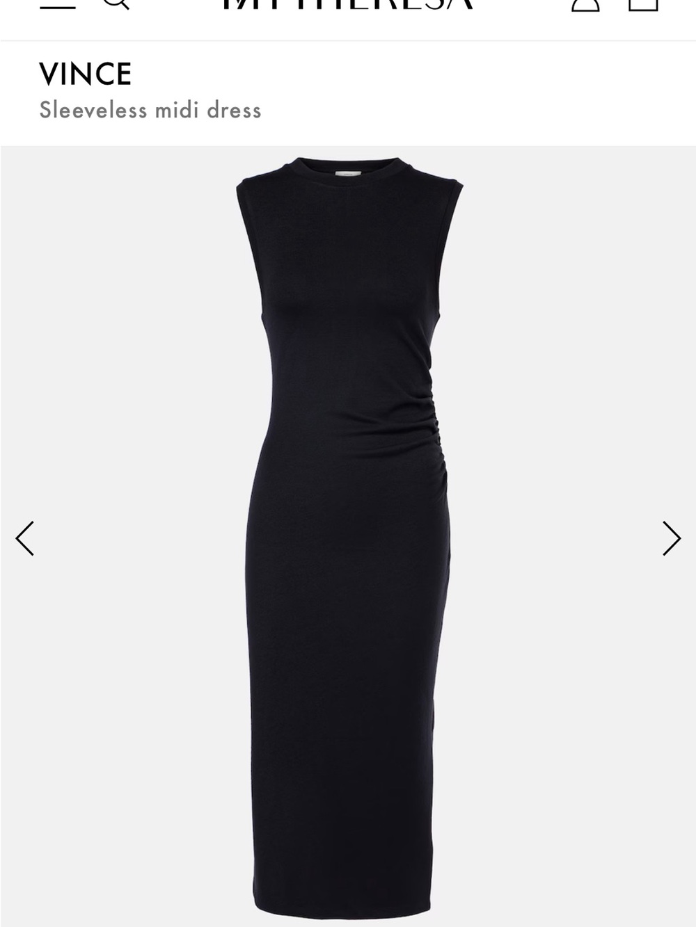 Vince Black Sleeveless Midi Dress with Side Ruching